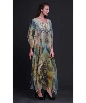 Cover-Ups Peacock Bird Ladies Kaftan Holiday Loungewear Maxi Dress Beach Coverup - Medium Yellow - CG18NCO0N35