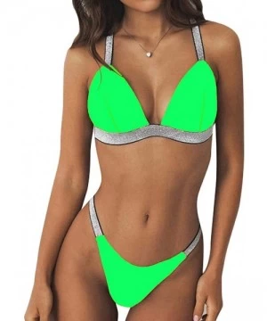 Sets Women Triangle Thong Push Up Bikini Set Brazilian Molded Bra Swimsuit - D Neon Green - CQ18TUWR8G2