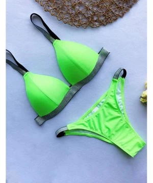 Sets Women Triangle Thong Push Up Bikini Set Brazilian Molded Bra Swimsuit - D Neon Green - CQ18TUWR8G2