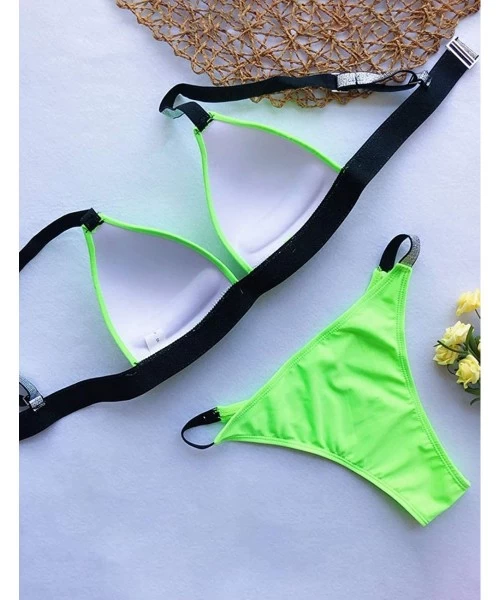 Sets Women Triangle Thong Push Up Bikini Set Brazilian Molded Bra Swimsuit - D Neon Green - CQ18TUWR8G2