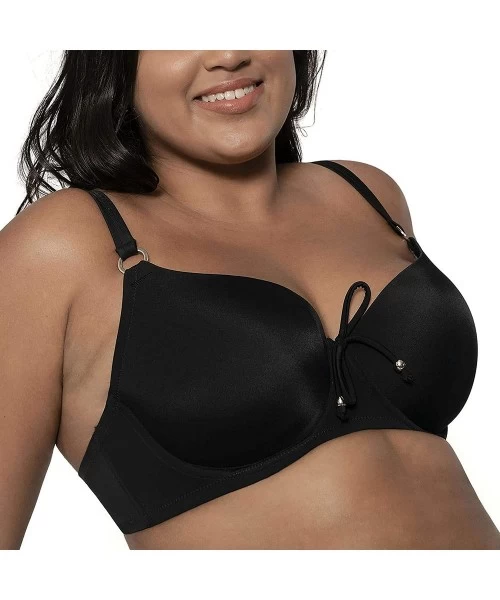 Tops Curves Fiji Women's Full Cup Light Padded Underwire Bikini Top D17027A - Plus Size C to G Cups - Black - 38F - CN180N82TSR