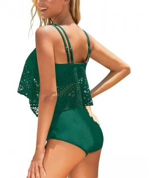 Sets Women's Two Pieces Crochet Lace High Waist V Neck Bikini Set Swimsuit - D Green Bikini Set - CJ195A6TW4U