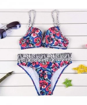 Rash Guards Women Floral Print Bikini Set High Waisted Two Piece Swimsuits Boho Swimwear Beach Suit - Red - CY18UNQA9A7