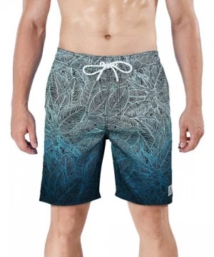 Board Shorts Men's Swim Trunk Beach Shorts - Dark Blue Leaves - CL18KD4DTYR