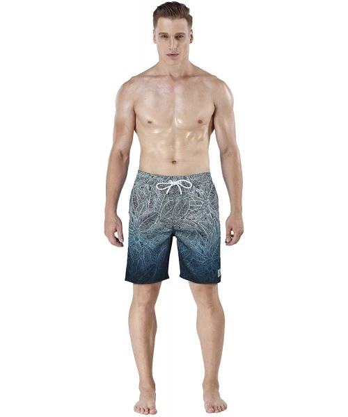 Board Shorts Men's Swim Trunk Beach Shorts - Dark Blue Leaves - CL18KD4DTYR