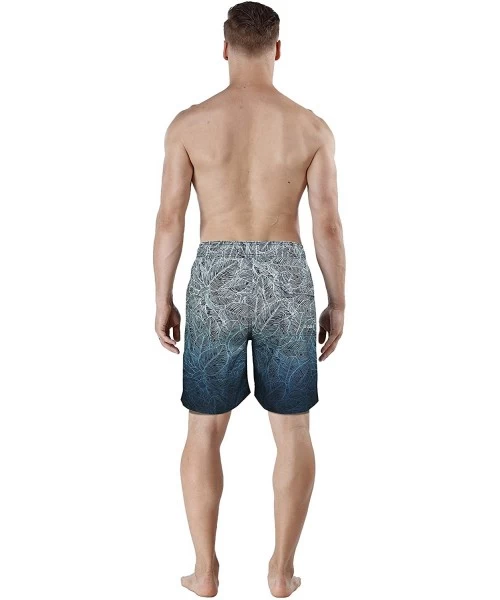 Board Shorts Men's Swim Trunk Beach Shorts - Dark Blue Leaves - CL18KD4DTYR