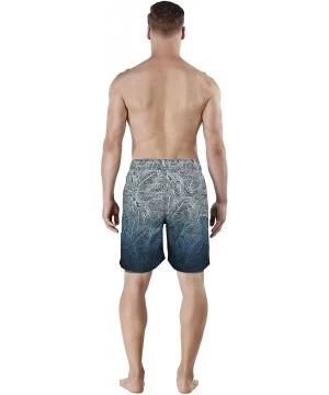 Board Shorts Men's Swim Trunk Beach Shorts - Dark Blue Leaves - CL18KD4DTYR