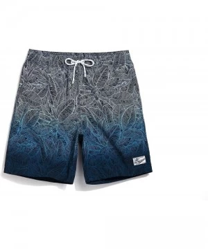 Board Shorts Men's Swim Trunk Beach Shorts - Dark Blue Leaves - CL18KD4DTYR