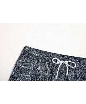 Board Shorts Men's Swim Trunk Beach Shorts - Dark Blue Leaves - CL18KD4DTYR