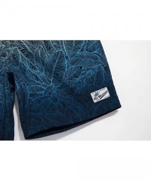 Board Shorts Men's Swim Trunk Beach Shorts - Dark Blue Leaves - CL18KD4DTYR