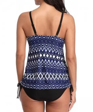 Tankinis Women Striped Tankini Set with Brief Cross Back Padded Two Piece Swimsuit - Geometric Print(twist Cross) - CO18ZRY3SXH