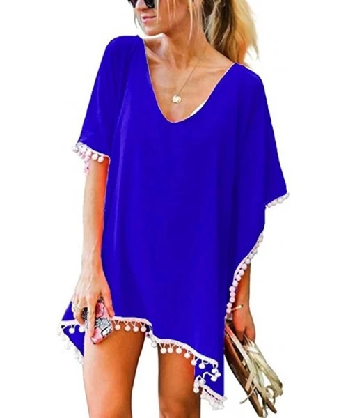 Cover-Ups Cover Ups for Swimwear Women Dress Crochet Tassel Swimsuit Beach Coverup Dress Bikini Cover Ups for Swimwear Blue -...