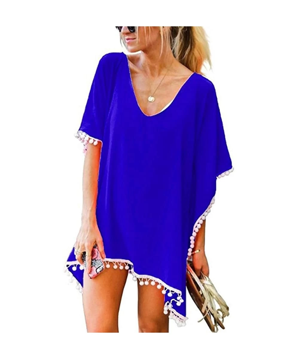 Cover-Ups Cover Ups for Swimwear Women Dress Crochet Tassel Swimsuit Beach Coverup Dress Bikini Cover Ups for Swimwear Blue -...