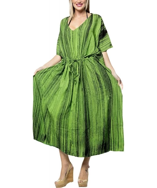 Cover-Ups Women's Maxi Kaftan Cover Ups Beach Evening Party Dress Hand Tie Dye - Green_s953 - CB121U7UN2D