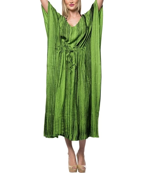 Cover-Ups Women's Maxi Kaftan Cover Ups Beach Evening Party Dress Hand Tie Dye - Green_s953 - CB121U7UN2D