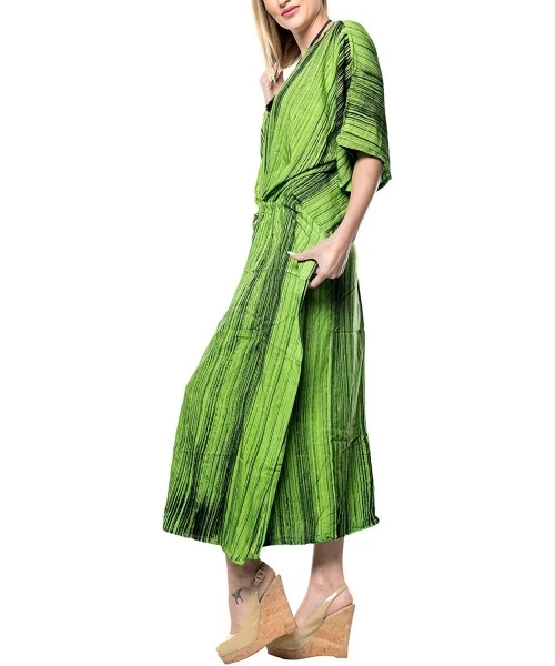 Cover-Ups Women's Maxi Kaftan Cover Ups Beach Evening Party Dress Hand Tie Dye - Green_s953 - CB121U7UN2D