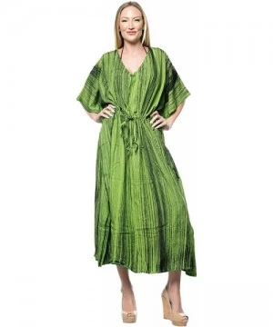 Cover-Ups Women's Maxi Kaftan Cover Ups Beach Evening Party Dress Hand Tie Dye - Green_s953 - CB121U7UN2D