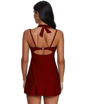 Board Shorts Womens Halter Swimdress Plus Size Two Piece Swimsuit Push Up Tankini Set - Some Wine - CX194UU8G5Z