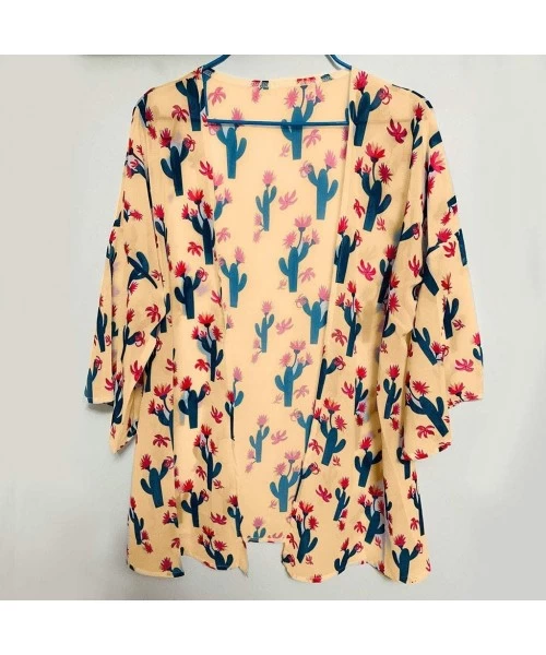 Cover-Ups Women's Kimono Floral Print Chiffon Cardigan Capes Beach Swimwear Cover Up Yellow - C818SL9CIYD