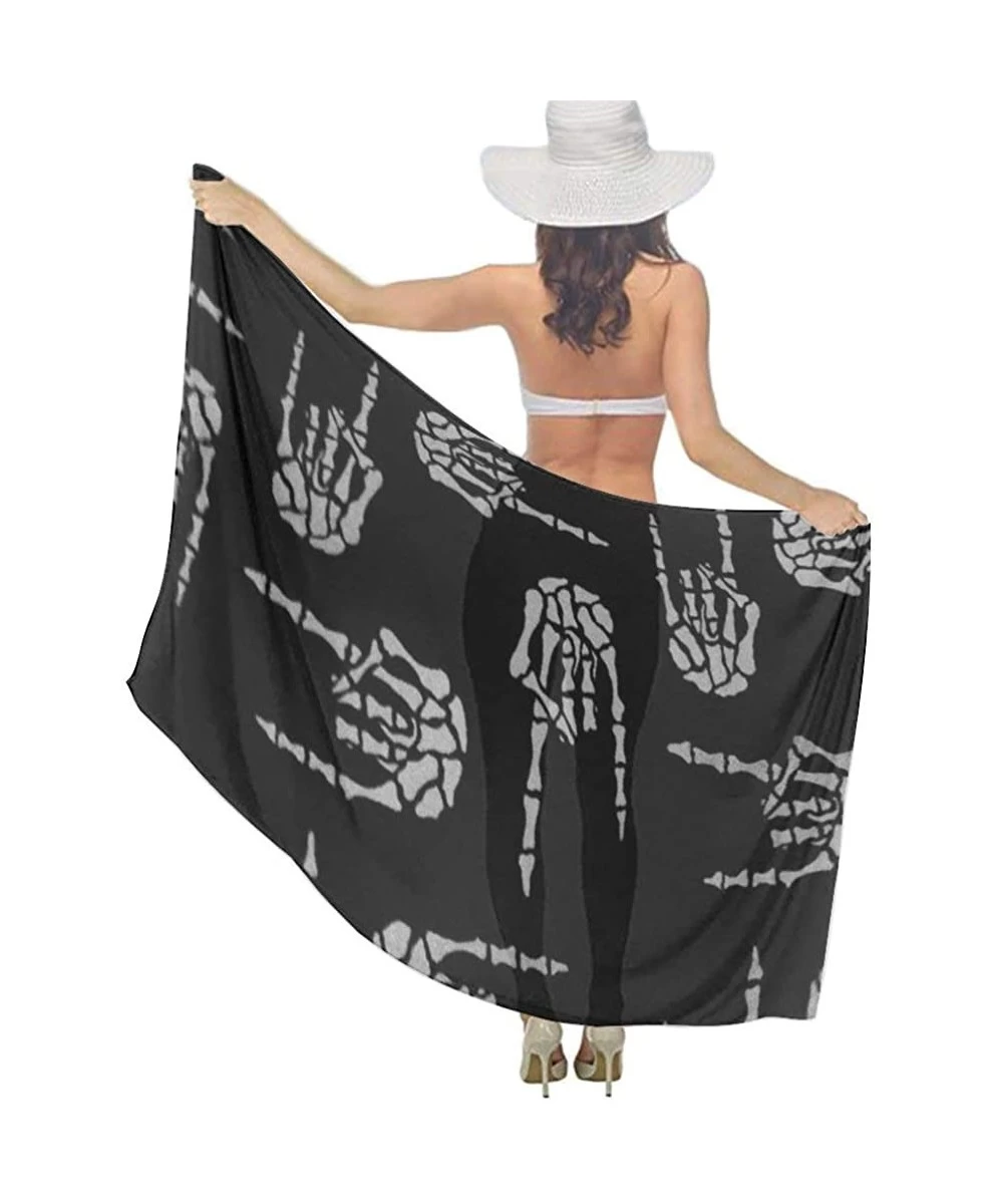 Cover-Ups Women Chiffon Scarf Sunscreen Shawl Wrap Swimsuit Cover Up Beach Sarongs - Heavy Metal Skull Rock Hand - CY19C4ISU27