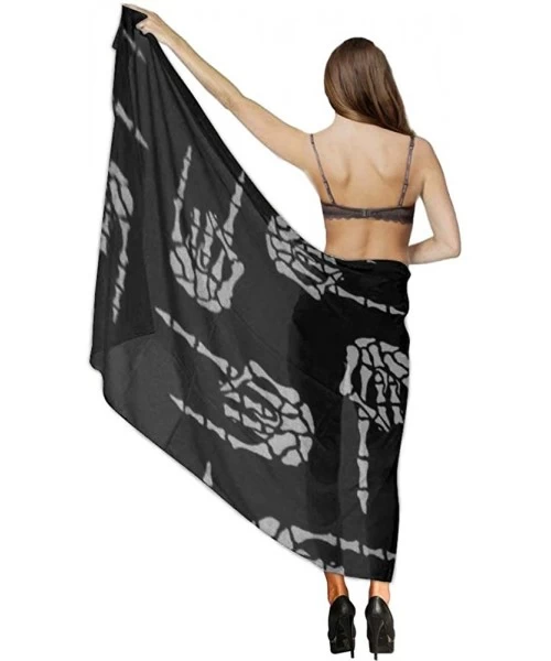 Cover-Ups Women Chiffon Scarf Sunscreen Shawl Wrap Swimsuit Cover Up Beach Sarongs - Heavy Metal Skull Rock Hand - CY19C4ISU27