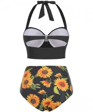 Cover-Ups Womens Two Piece Swimsuits High Waist Vintage Retro Bikini Set Sunflower Printed Bottom Bathing Suits Underwired To...