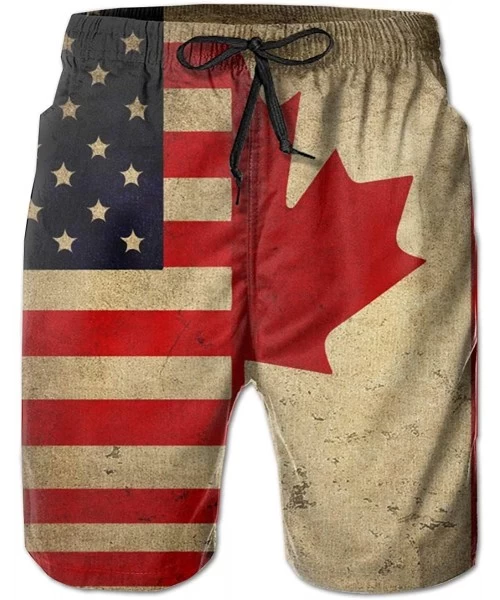 Board Shorts Casual Men Beach Shorts Swim Trunks Quick Dry Half Pants - Vintage American Canadian Flag - Vintage American Can...