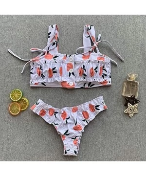 Sets New Women's Swimsuit-Fruit Print Bikini- Ruffled Swimsuit- lace-up Swimsuit- Button Bikini - C518UMKW7L7