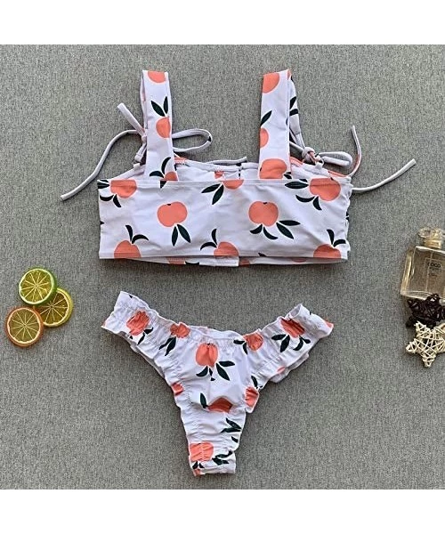 Sets New Women's Swimsuit-Fruit Print Bikini- Ruffled Swimsuit- lace-up Swimsuit- Button Bikini - C518UMKW7L7