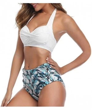 Sets Women High Waisted Bikini Set Halter Two Piece Strappy Swimsuits - White B - CB194XML2AH