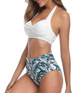 Sets Women High Waisted Bikini Set Halter Two Piece Strappy Swimsuits - White B - CB194XML2AH