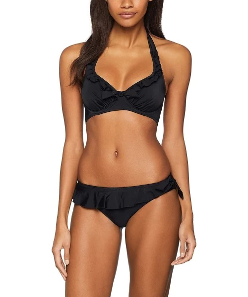 Tops Splash Frill Halter Bikini Top - Black - C118LGYRSGL