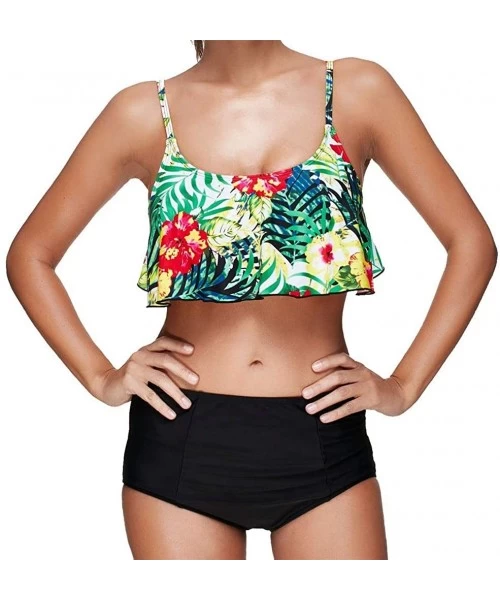 Racing Tankini Swimsuits for Women Teen Girls Bikini Bathing Suits Ruffled Flounce Top with Tummy Control Bottom Swimwear - G...