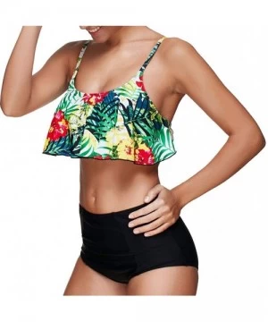 Racing Tankini Swimsuits for Women Teen Girls Bikini Bathing Suits Ruffled Flounce Top with Tummy Control Bottom Swimwear - G...