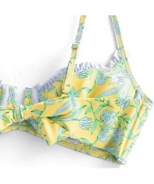 Racing Women Flower Printed High Cut V Wired Bikini Swimwear Swimsuit Beachwear - B-yellow - CJ196SA5H7T