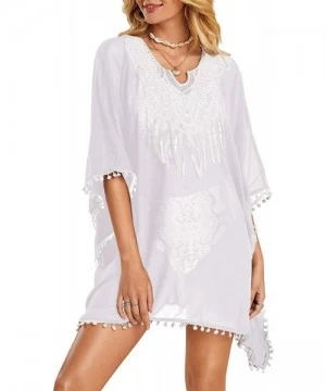 Cover-Ups Women's Bathing Suit Cover Ups Sexy Swimwear Crochet Lace Beach Long Dress - Z-white - CQ193CN6SGG