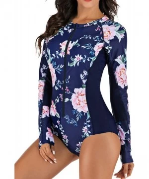 One-Pieces Women's Rashguard Long Sleeve Zip Swimsuit Print Surfing one Piece Swimwear - K-print 2 - CN18W2RDMUE