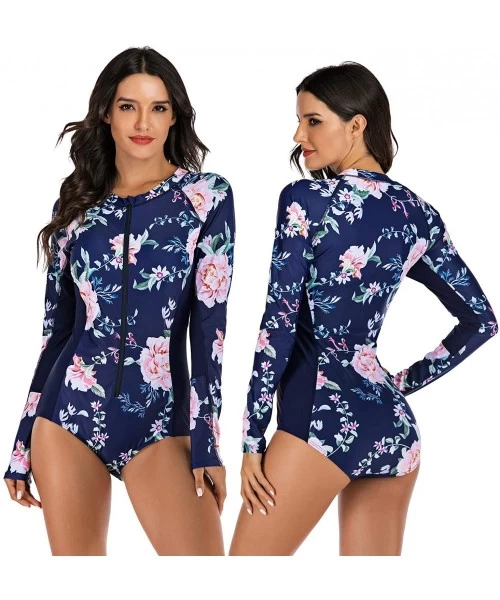 One-Pieces Women's Rashguard Long Sleeve Zip Swimsuit Print Surfing one Piece Swimwear - K-print 2 - CN18W2RDMUE