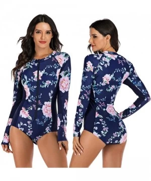 One-Pieces Women's Rashguard Long Sleeve Zip Swimsuit Print Surfing one Piece Swimwear - K-print 2 - CN18W2RDMUE