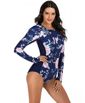 One-Pieces Women's Rashguard Long Sleeve Zip Swimsuit Print Surfing one Piece Swimwear - K-print 2 - CN18W2RDMUE