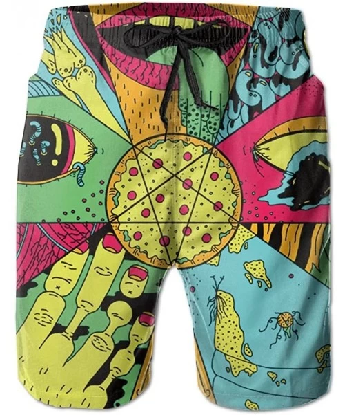 Board Shorts Trippy Alien Pizza Hexagonal Space Men Summer Beach Boardshorts - White - CB1880MD4RC