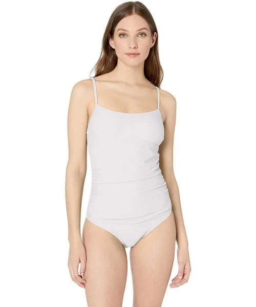 Racing Women's Shirred One Piece Swimsuit - White - C918NEIQO9L