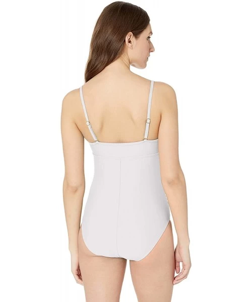 Racing Women's Shirred One Piece Swimsuit - White - C918NEIQO9L