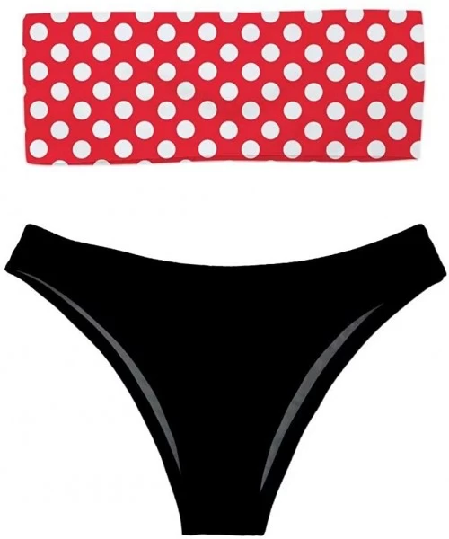 Sets Women's Two Piece Bandeau Bikini Set Sexy Strapless High Cut Swimwear - Polka Dot 7 - CO18QNRLGGG