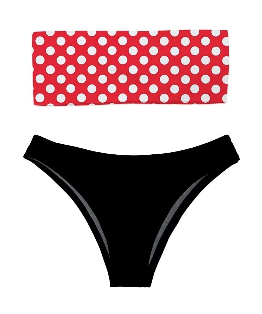 Sets Women's Two Piece Bandeau Bikini Set Sexy Strapless High Cut Swimwear - Polka Dot 7 - CO18QNRLGGG