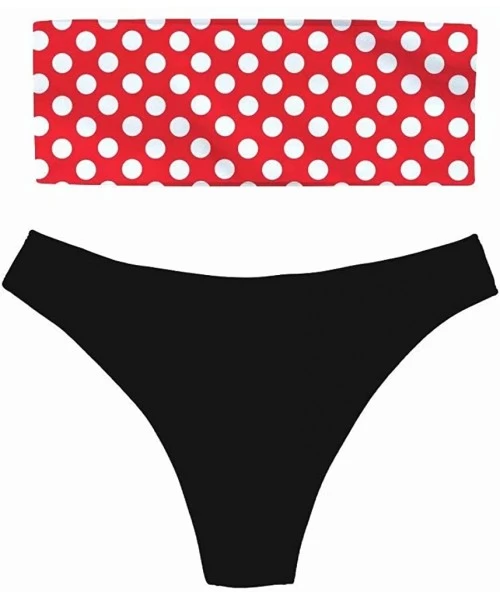 Sets Women's Two Piece Bandeau Bikini Set Sexy Strapless High Cut Swimwear - Polka Dot 7 - CO18QNRLGGG