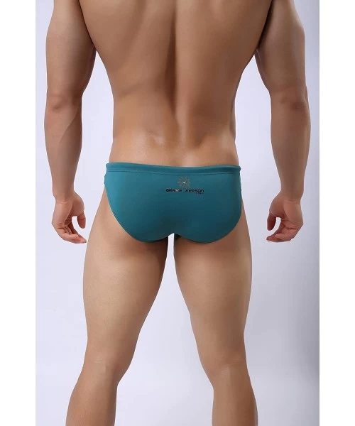 Briefs Men's Fashion Low-rise Swimming Briefs Pure Color Bikini Swimwear (L 30"-35''- Dark green) - CI12NUNVW2O