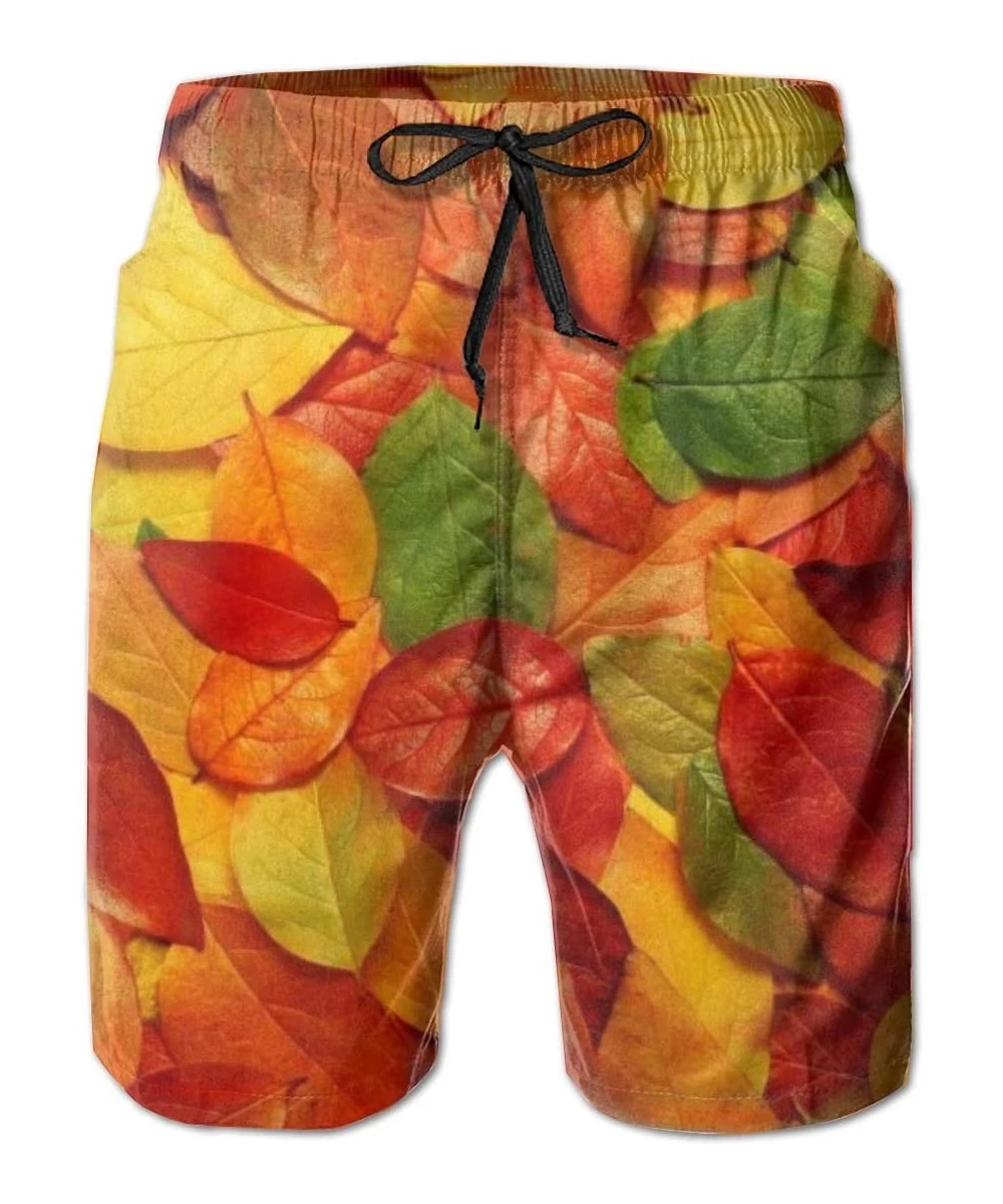 Board Shorts Men Summer Beach Board Shorts Swim Trunks with Pockets (Green Leaf Redleaf Yellow Leaf) - Green Leaf Redleaf Yel...