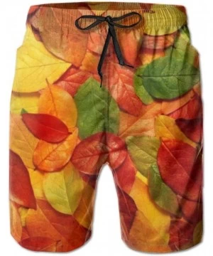 Board Shorts Men Summer Beach Board Shorts Swim Trunks with Pockets (Green Leaf Redleaf Yellow Leaf) - Green Leaf Redleaf Yel...