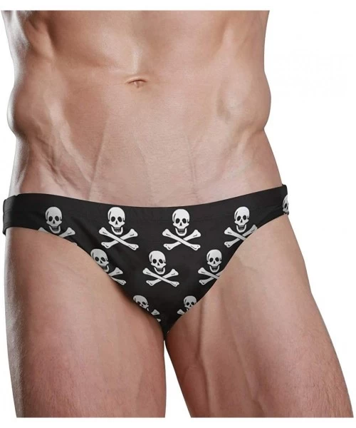 Briefs Men Swimwear Swim Bikini Briefs Barbados Flag Swimsuits Board Surf Shorts Trunks - Pirates Skull Cross Bone - CE18SREX5ME